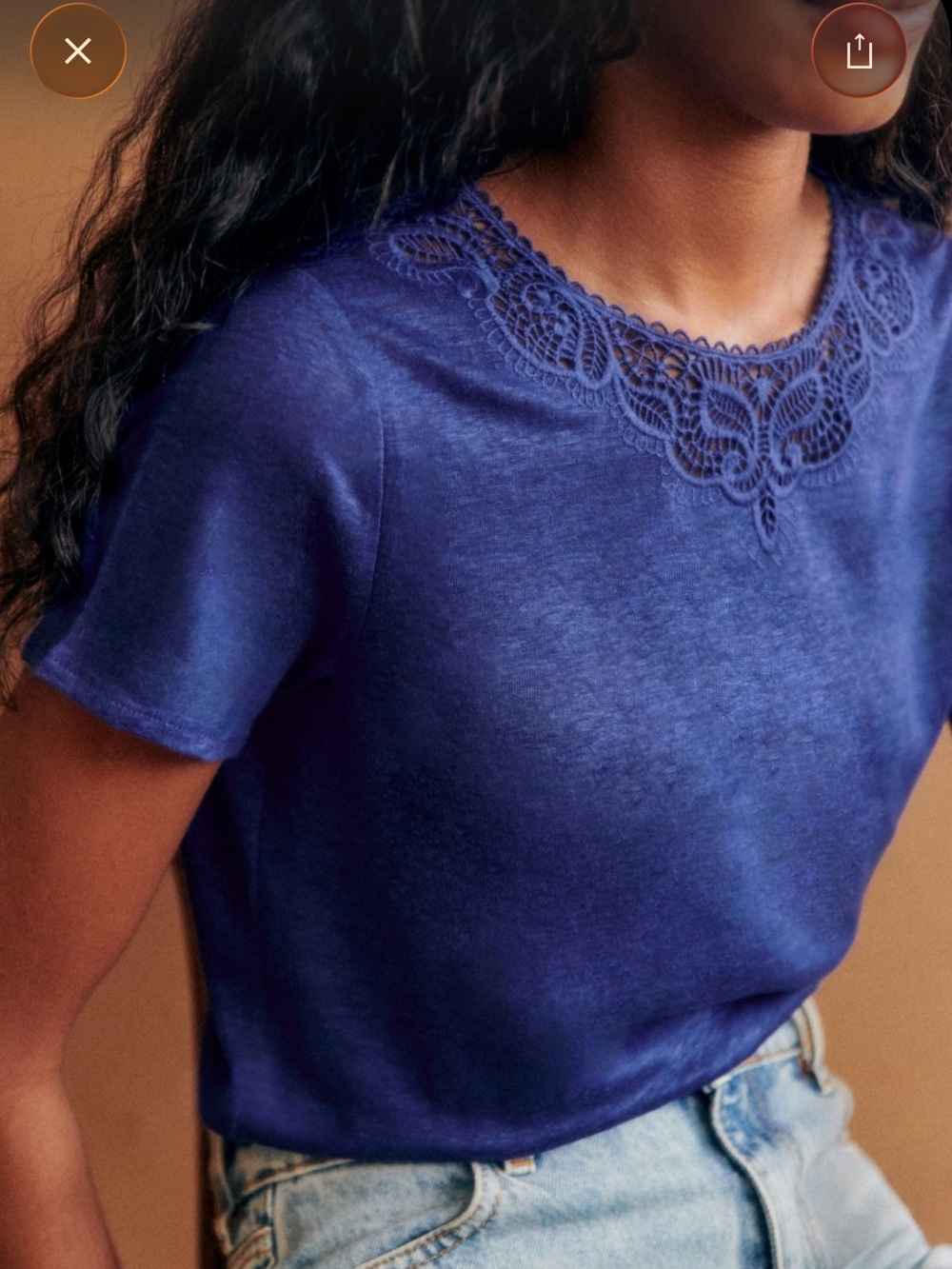 EUC Sézane Mina T shirt Bright Blue - Linen T, Reversible with Lace Trim 🇫🇷! - Picture 4 of 9